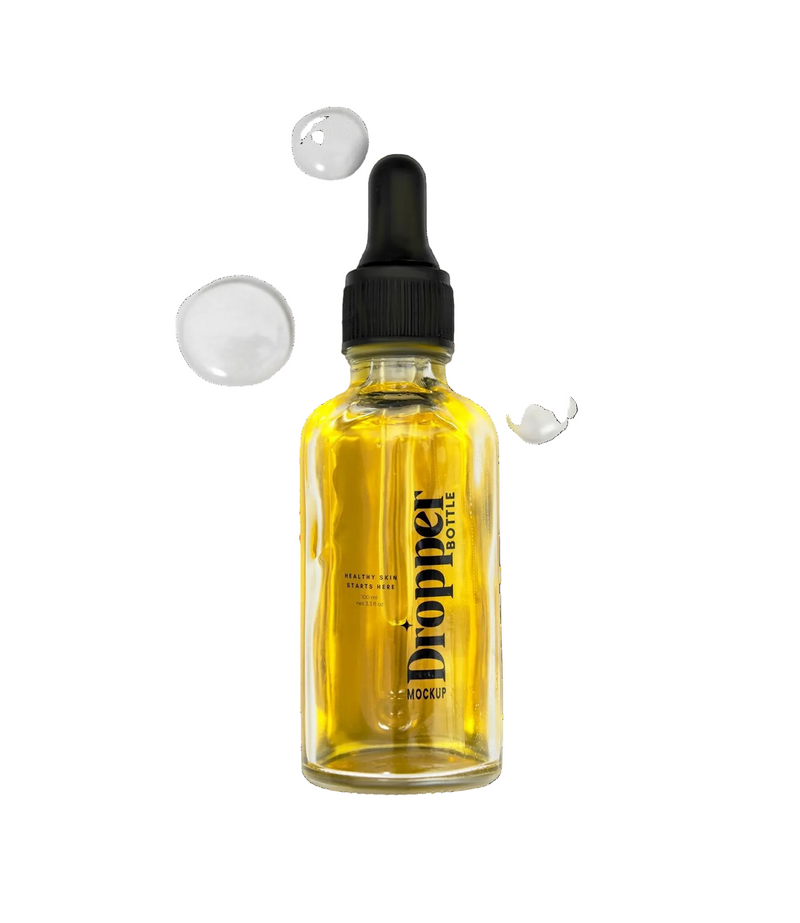 Golden Glow Face Oil Serum in clear glass dropper bottle with matte black cap